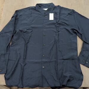 $720 Mens DRIES VAN NOTEN "Croom" Silk LS Button Up Shirt Navy XL